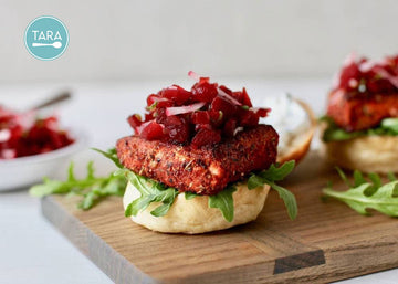 Sweet and Savory Blackened Salmon with Pickled Beets